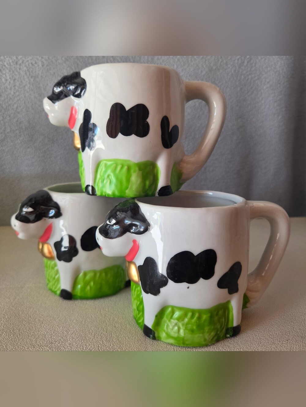 Ceramic Cow Mugs Set Of 3 - White and Black Cow Pattern